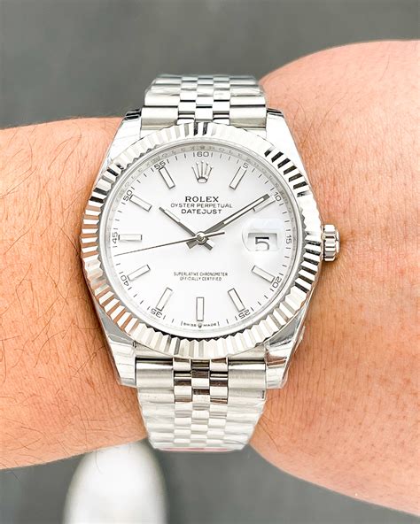 rolex datejust white dial steap|rolex datejust 41mm white dial.